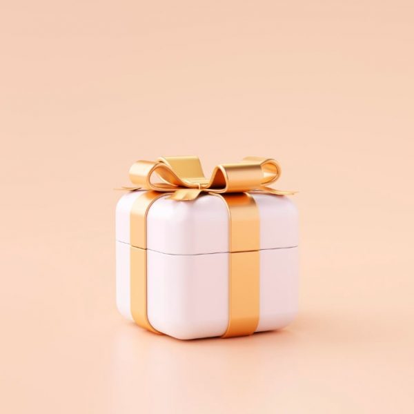 white-gift-box-with-gold-ribbon-present-surprise-cartoon-yellow-background-3d-illustration-min