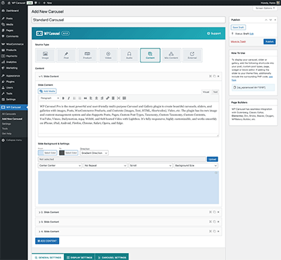 Content Carousel - General Settings
