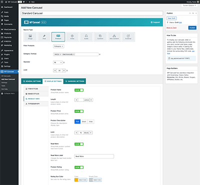 Display Settings - Product Info