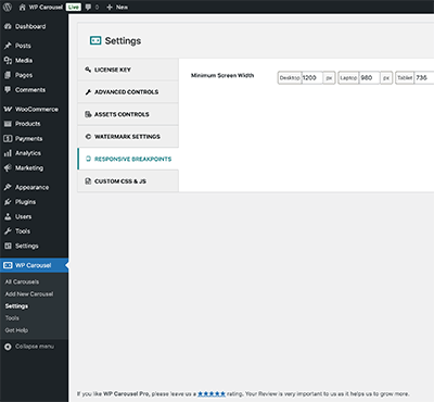 Settings - Responsive Breakpoints